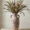 Ceramic Flower Vase with Handles,12" Neutral Tall Clay Terracotta Vases Farmhouse Table Vases with Handle Living Room Decor Rustic Pottery Pots for Home Shelf Coffee Dining Desk Fireplace