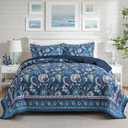 NEWLAKE Quilt Set Queen Size, Bedspread Sets Blue Botanical Floral Patterns, Reversible Quilt Bedding Set Lightweight and Breathable for All Seasons, Soft Quilted Bedspread with 2 Pillow Shams