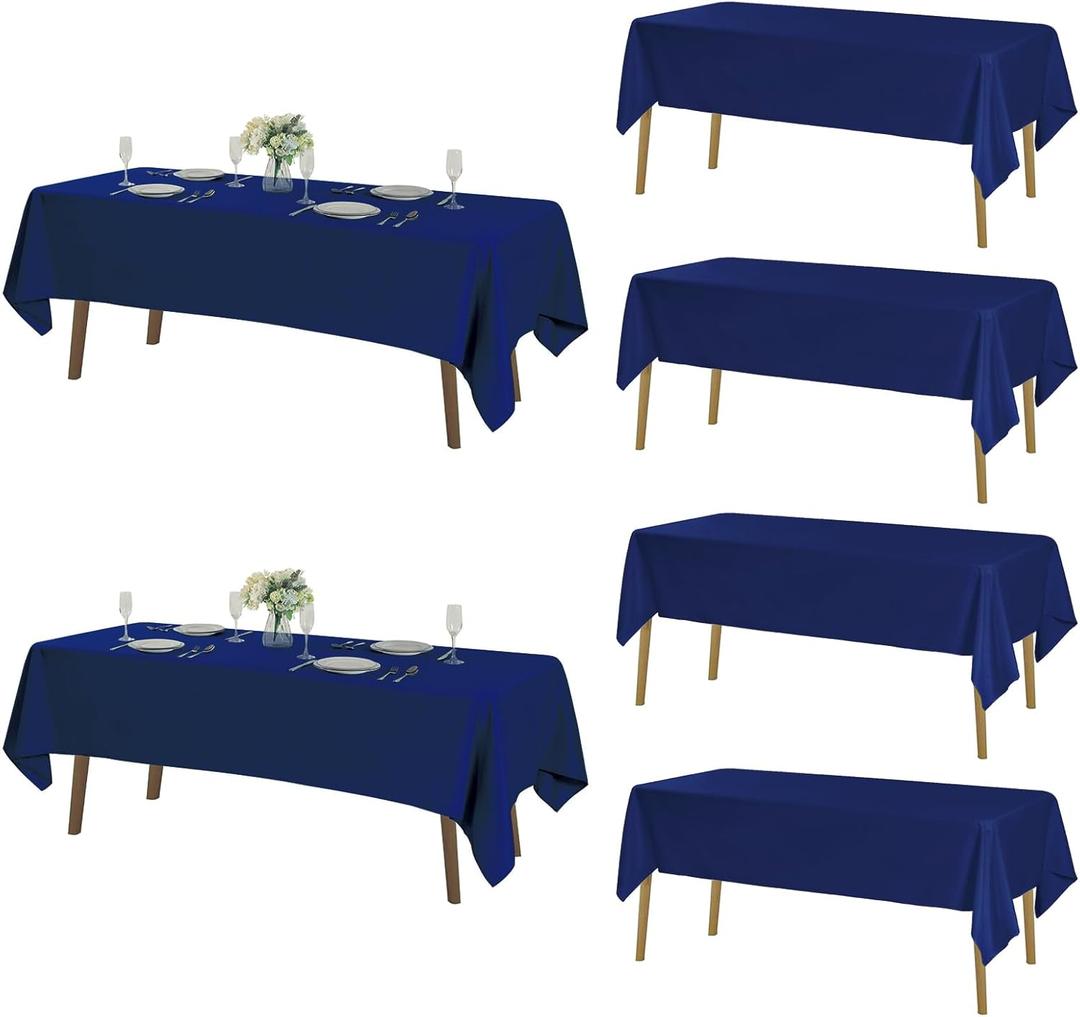 Fokitut 6 Pack Rectangle Tablecloth, 60x120 Inch, Stain Resistant and Wrinkle Polyester Table Cloth, Fabric Table Cover for Kitchen Dining, Wedding, Party, Holiday Dinner-Royal Blue