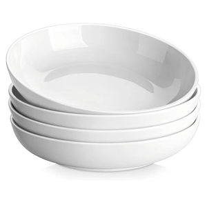 MALACASA 10" Large Pasta Bowls, 56 OZ White Salad Bowls Soup Bowls, Porcelain Serving Bowls Set of 4, Large Kitchen Bowl Plates Pasta Plates, Microwave & Dishwasher Safe, Series REGULAR