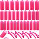 40 Pieces Sponge Hair Rollers Satin Rollers Silk Foam Rollers Women Hair Curlers with Duck Teeth Clips for Hairdressing Styling (Rose Red)