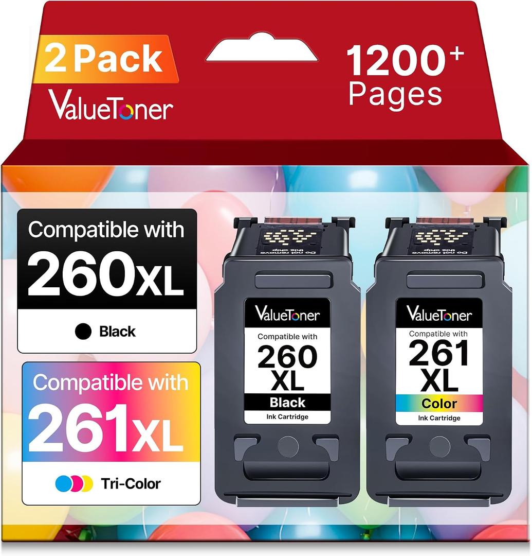 260XL 261XL Ink Cartridge Replacement for Canon 260 and 261 Ink Cartridges XL PG-260 CL-261 Work with Canon Pixma TS6420a TS6420 TS6400 TR7020a TS5320 TR7000 TS5300 TR7020 Printer, 1 Black 1 Tri-Color
