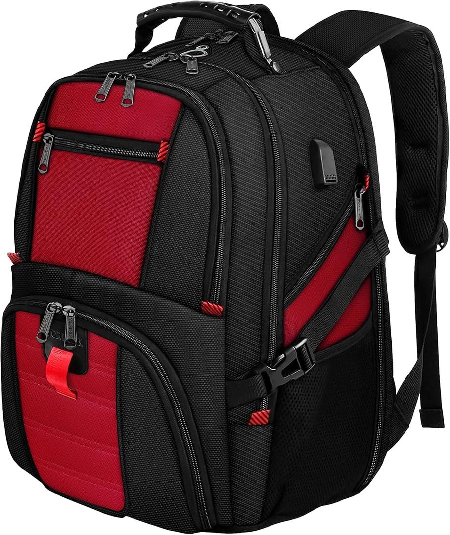 YOREPEK Travel Backpack, Extra Large 50L Laptop Backpacks for Men Women, Water Resistant College Backpack Airline Approved Business Work Bag with USB Charging Port Fits 17 Inch Computer, Bright Red