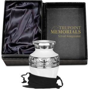 Trupoint Memorials Small Urns for Human Ashes Keepsake, Decorative Mini Cremation Urn for Adult Men & Women, White with Silver Lining