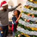 50FT Silver Tinsel Christmas Garland Metallic Twist Garland Shiny Hanging Tinsel for Christmas Tree Party Supplies Indoor Outdoor Home Xmas Decoration (Silver)