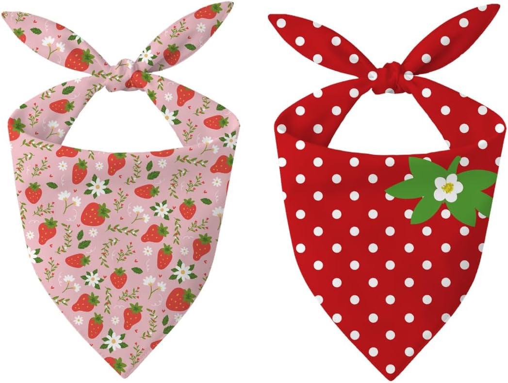 Strawberry Dog Bandana 2 Pack, Cute Fruit Theme Pet Scarf, Comfortable Flannel Dog Bandana, Adjustable Triangle Pet Costume, Cute Pets Neckerchief for Small Medium Dogs