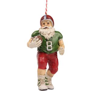 Needzo Football Santa Christmas Ornament, Resin Sports Player Holiday Tree Decor, Collectible Keepsake, 5 Inches