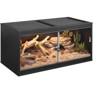 unipaws 50 Gallon Reptile Tank, Front Opening Leopard Geckos Enclosure Terrarium with Sliding Doors, Top Ventilation, Stackable Black Cage for Lizards