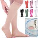 Doc Miller Open Toe Compression Socks, 20-30 mmHg, Toeless Compression Sleeves for Legs, Knee High Stockings for Shin Splints, Varicose Veins, Travel, Calf Support & Muscle Recovery, Men & Women, Pair (X-Large, Pink)