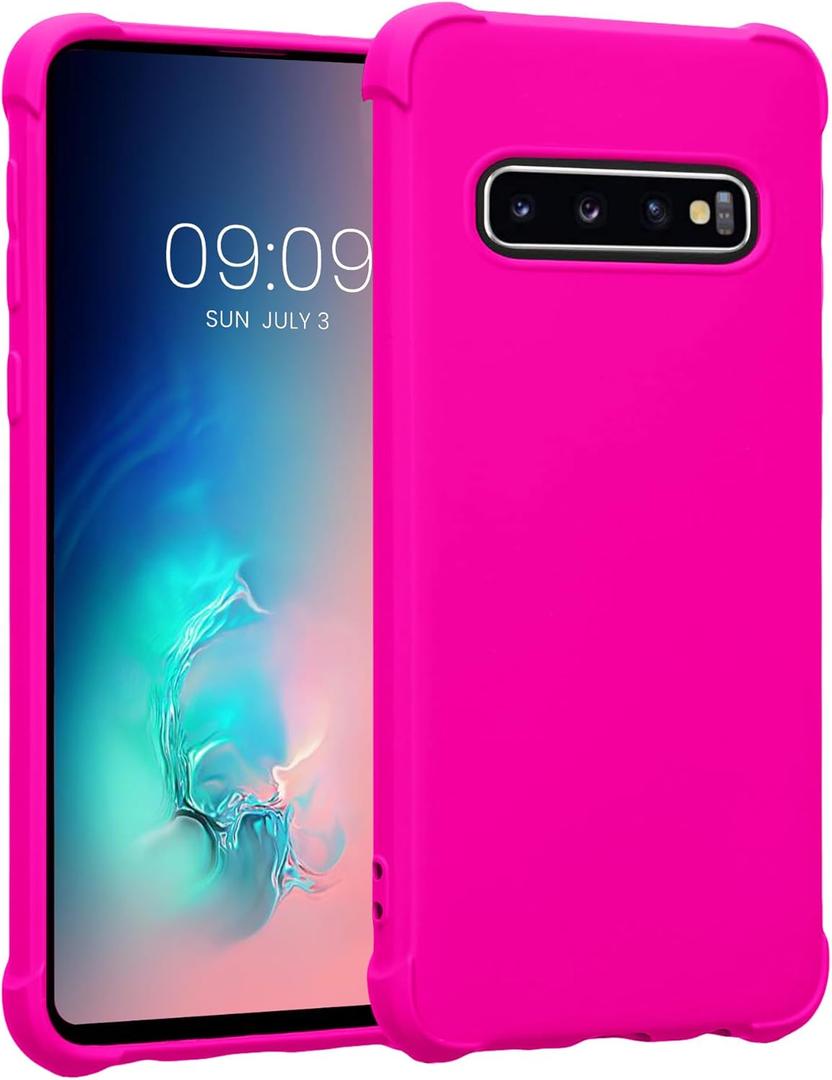 KIOMY Neon Hot Pink Case for Samsung Galaxy S10+ / S10 Plus, Airbag Corners Shockproof Bumper Protective Phone Cover, Flexible TPU Solid Bright Vibrant Color