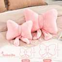 XVTRU Pink Bow Pillow, Soft Bow Decorative Pillows with Faux Rabbit Fur, Cute 12" Bow Throw Pillows, Aesthetic Home Decor Bow Shaped Plush Pillow for Bedroom Sofa Couch