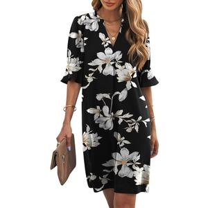Zeagoo Summer Dresses for Women 2026 V Neck Ruffle Sleeve Loose Shift Dress Hawaiian Sundress Beach Vacation Clothes, XL