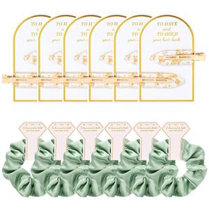 12 PCS Bridesmaid Proposal Gifts Bridesmaid Hair Clips Bridesmaid Scrunchies Bridal Shower Gifts Silk Satin Soft Hair Accessories Bridesmaid Wedding Favor Women Girls (Gold & Green)