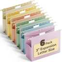 Ansook Letter Size Hanging File Folders Extra Capacity, Heavy Duty 3" File Folders Hanging with Tabs,6 Pack Expanding Filing Cabinet Folders, File Frame Hanging File Organizer, Plastic File Box folders