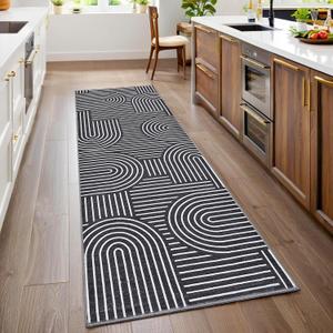 ROYHOME Modern Rug 2.5x8 Runners for Hallways, Abstract Kitchen Runner Rugs Non Slip Bath Runners, Rainbow Washable Runner Rug for Bedroom, Soft Long Rugs for Entryway Bathroom Laundry Dorm, Black