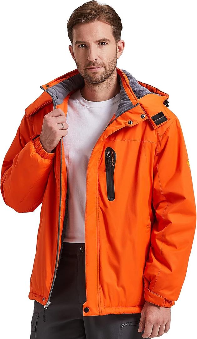 Men's Winter Skiing Jacket Waterproof Warm Snow Fleece LiningCoat Mountain Hooded Windproof Rain Jacket S-6XL (4X-Large, Orange)