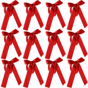 12 Pcs Christmas Napkin Rings Bow Velvet Napkin Holders Buckle for Wine Bottles Xmas Candlestick Holiday Birthday Party Anniversary Dinner Wedding Dining Table Decoration(Red)