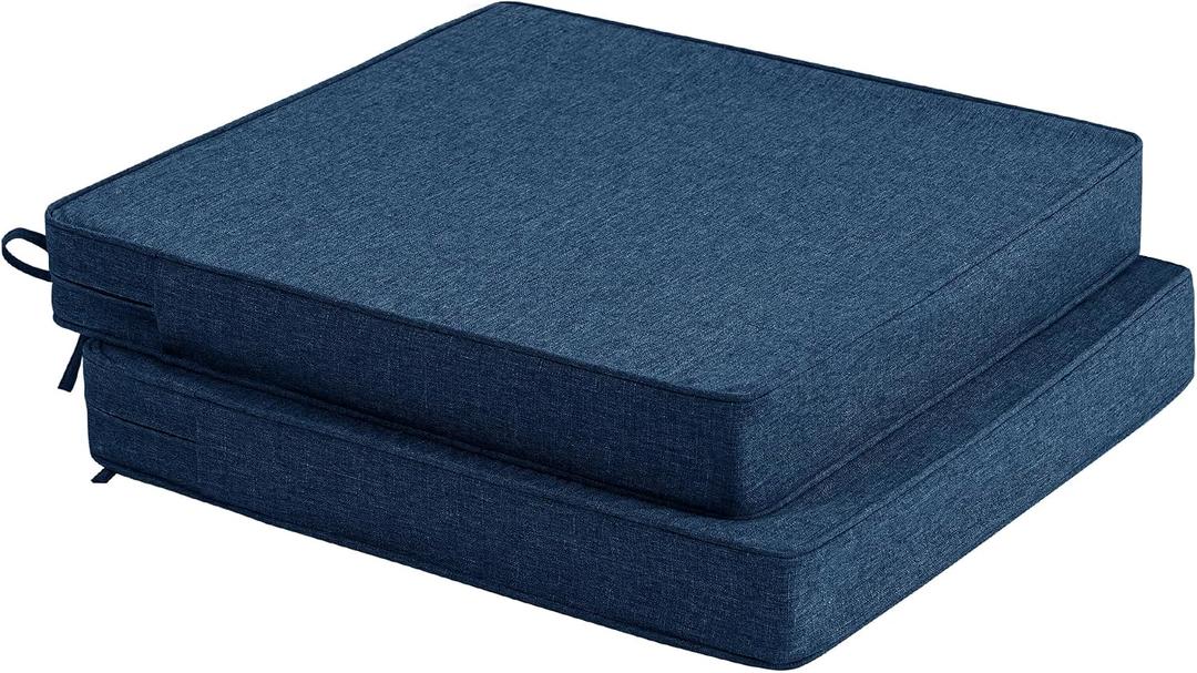 Outdoor Chair Cushions, Water-Resistant & Fade-Resistant, Patio Furniture Seat Replacement Chair Pads with Ties Zipper, Removable Cover, Non-Slip Bottom, Set of 2, 18.5 x 16 Inch, Navy Blue, 18.5" x 16" 2 Pack