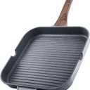 SENSARTE Nonstick Grill Pan for Stove Tops, Versatile Griddle with Pour Spouts, Square Big Cooking Surface, Durable Skillet Indoor & Outdoor Grilling. PFOA Free,12Inch (Gray Granite)