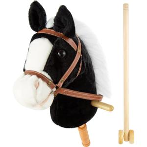 MUOVE 36'' Plush Horse Riding Stick , Handsewn Head, Sturdy Wood Stick, Plus Neighing & Clip-Clop Sounds