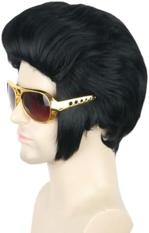 Topcosplay Men Wig and Glasses Black Short Wigs Cosplay Halloween Costumes Wig Funny Man Wigs