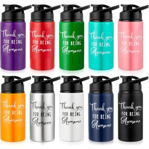 Pinkunn 10 Pack Water Bottles Bulk Appreciation Thank You for Being Awesome Gifts 17 Oz Personalized Aluminum Water Bottles Lightweight Sport Tumbler for Group Gift Party Favors (Bright Color)