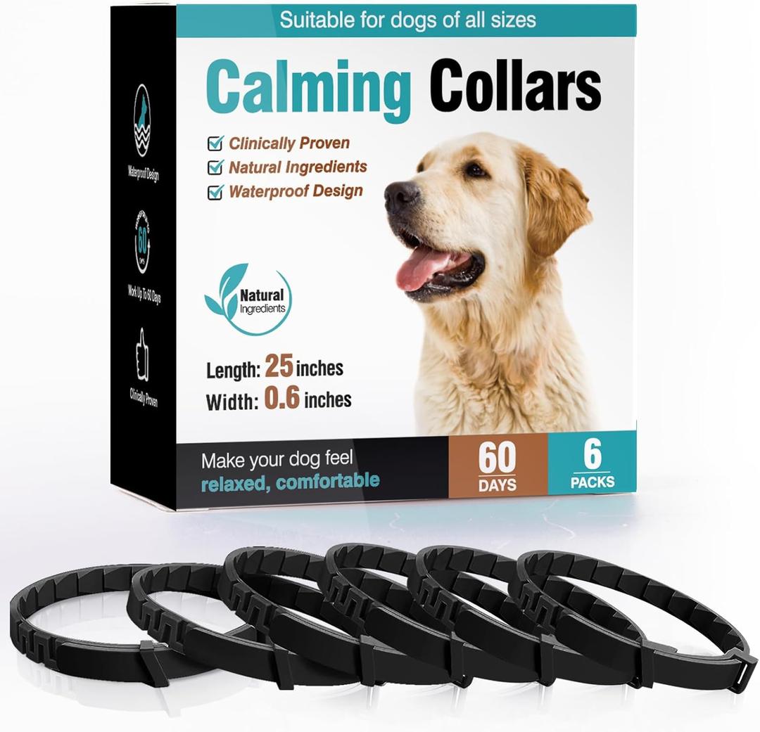25 Inch Adjustable Waterproof Calming Collar for Dogs 6 Packs