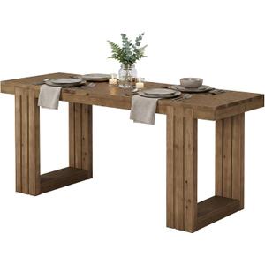 LITTLE TREE Solid Wood Dining Table, 61.8” Dining Table for 4-6 People, Rectangular Wood Kitchen Table, Farmhouse Dinner Table with U-Shaped Legs for Kitchen, Dining Room, Kitchen, Rustic Brown