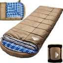 AGEMORE 0 Degree Canvas Sleeping Bag for Adults, Cotton Flannel Sleeping Bag for Winter Camping, Fishing, Hunting or Traveling, Durable Cotton Canvas Shell and Removable Flannel Liner (Dark Brown)