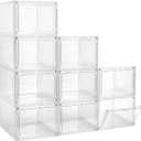Storage Bins with Lids, 9 Pack Plastic Storage Containers with Magnetic Door, 19 Qt Stackable Clear Storage Box for Home, Office Organizing