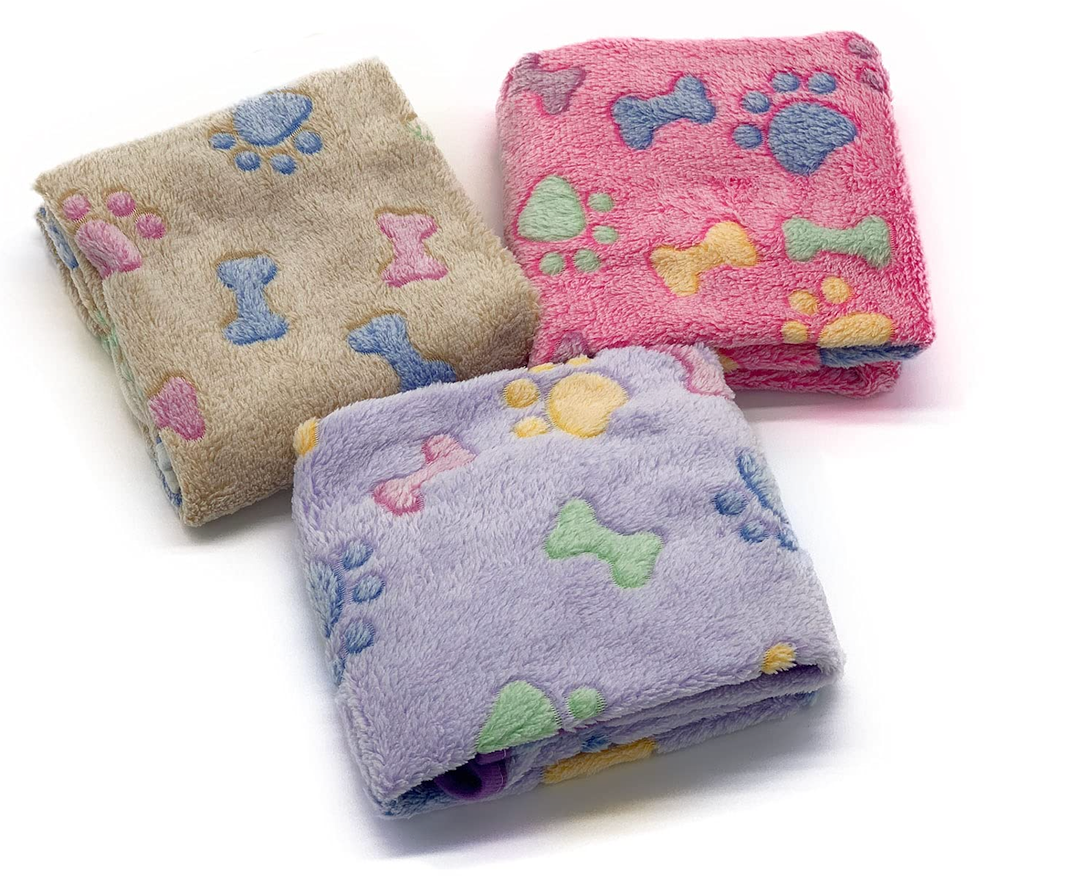 3 Puppy Blankets Super Soft Warm Sleep Mat Bone Print Cute Blanket Fluffy Premium Fleece Pet Blanket Flannel Throw Dog Blankets for Small Dogs Puppy Cat