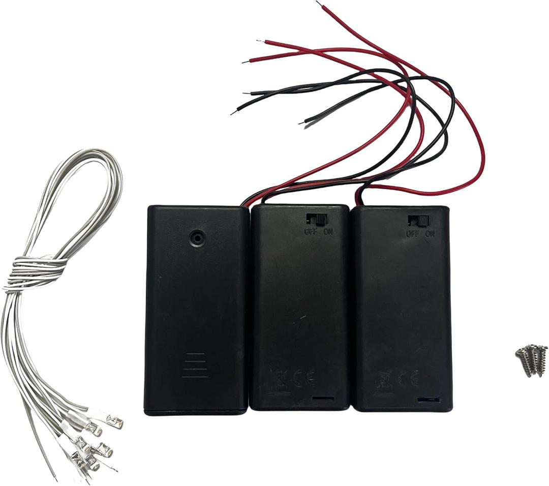 Flever DIY House Accessory for Dollhouse Miniature-3 PCS AA Battery Packs with 6 PCS LED Light Wires
