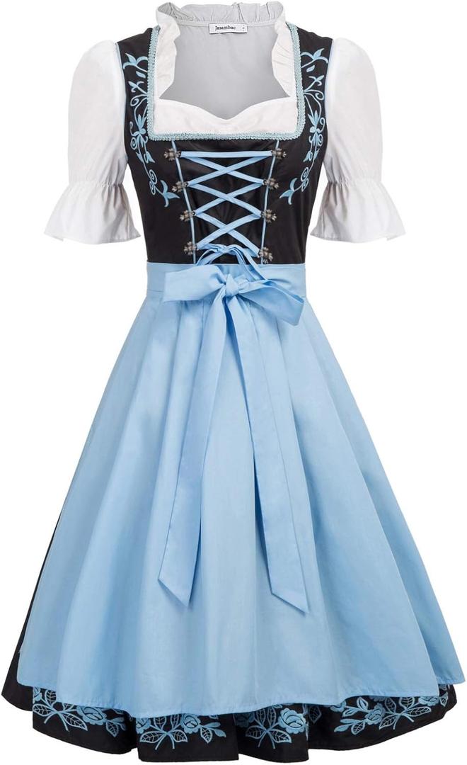 JASAMBAC Women's German Dirndl Dress Costumes 3 Pieces for Oktoberfest Carnival (Large, Black)