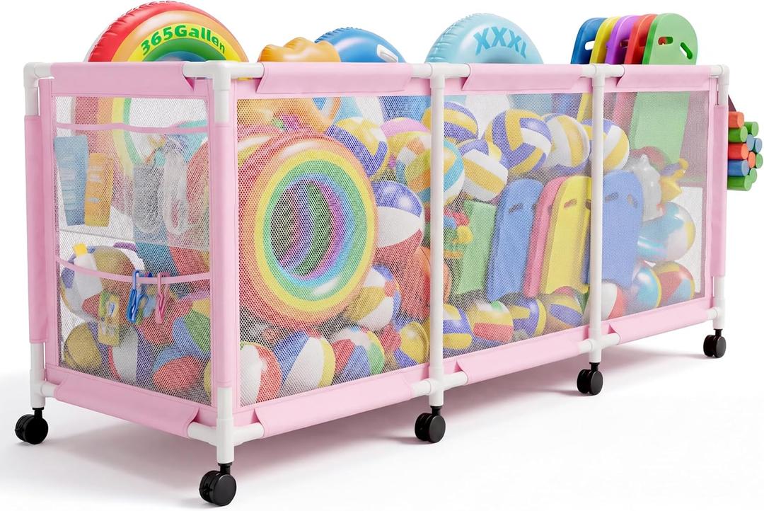 Jotesnew 365 Gallon 103" Pool Storage Bin XXXL Extra Large Swimming Pool Float Storage Bin, Pool Noodles Holder, Toys, Floats and Balls Mesh Rolling Storage Organizer Bin, 103" Lx32 Wx35 H