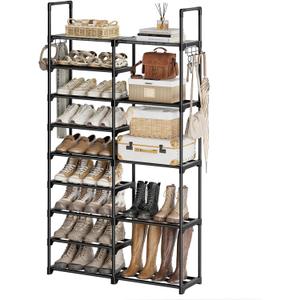 WOWLIVE 9 Tiers Shoe Rack Shoe Storage Shoe Organizer 30-35 Pairs Shoe Tower Unit Shelf Durable Metal Pipes with Plastic Connectors Stackable Cabinet Black(SSS2B9)