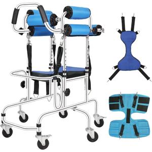 6-Wheels Walkers Disabled Children Cerebral Palsy Disabled Kids Walker, Upgrade Double Cushion Auxiliary Equipment Rehabilitation Standing Walking Aid for Lower Limb Training and Assis (35*25*24in)