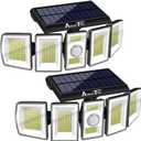 AmeriTop Solar Lights Outdoor 300 LED 7000K Motion Sensor Lights Cordless; 5 Adjustable Heads, 360 Wide Angle Illumination, IP65 Waterproof, Security LED Flood Light for Patio Yard Garden 2 Pack
