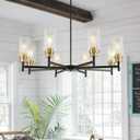 Black Chandeliers for Dining Room, Farmhouse Chandeliers 8 Light Dining Room Light Fixture with Clear Glass Shades Gold Pendant Lighting for Kitchen Island Living Room Entryway Staircase