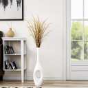 23.6" White Tall Floor Vase Donut-Shaped Oval Body with Slim 3cm Neck, Modern Tall Decorative Vases for Living Room, Entryway, Office Decor Resin Floor Vase