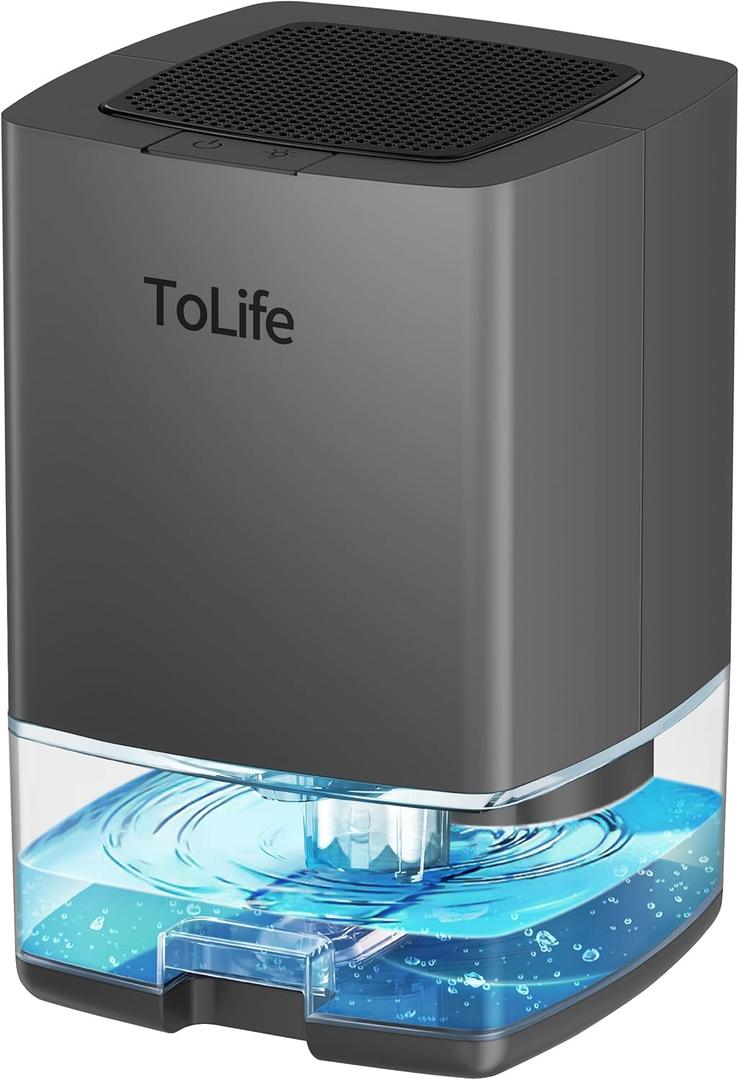 ToLife Dehumidifiers for Home 30 OZ Water Tank with Auto-Off 500 sq.ft Portable Small Dehumidifier for Bathroom Bedroom RV Closet Room 7 Colors LED Light, Gray (Grey)