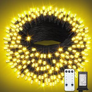 300 LED String Lights Outdoor, 100FT Warm White Christmas Lights for Outside with Remote, Timer Memory Function, 8 Modes Waterproof Fairy Lights Plug in, for Xmas Tree Bedroom Patio Party