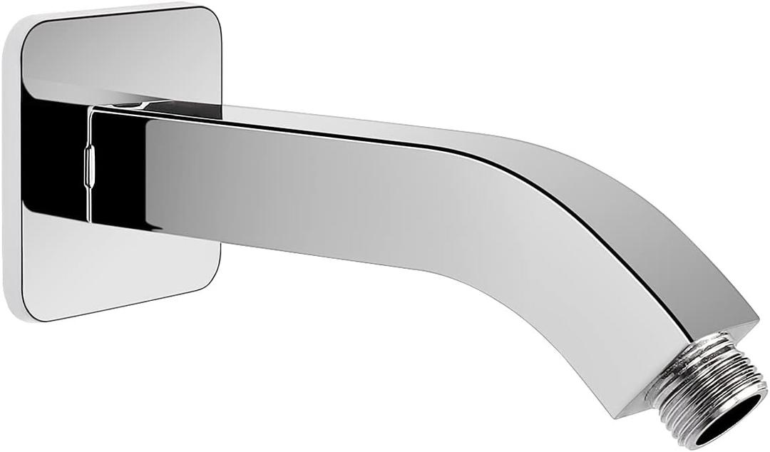 HarJue Shower Arm with Flange and Teflon Tape, Wall Mounted Square Shower Pipe 304 Stainless Steel Extension Arm for Fixed Shower Head & Handheld Shower (10 Inch, Chrome)