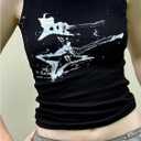 Women's Gothic Ribbed Tank Tops Y2K Graphic Crewneck Sleeveless Tight Shirts (Black, L)