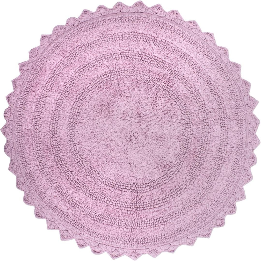 DII Crochet Collection Reversible Bath Mat, Round, 27.5" Diameter, Mauve