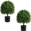 Artificial Boxwood Plants Outdoor Faux Topiaries Ball Trees Set of 2 for Front Porch Decor(22" T,13" D)- 4 Layers Leaf Fake Shrubs Potted for Indoor Home Office Decor UV Resistant