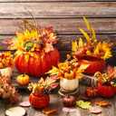 Riceshoot 6 Pcs Large Thanksgiving Artificial Pumpkins Decor with Light, Fall Centerpieces for Table Artificial Fake Foam Pumpkin Flowers for Fall Autumn Thanksgiving Harvest Party Tabletop