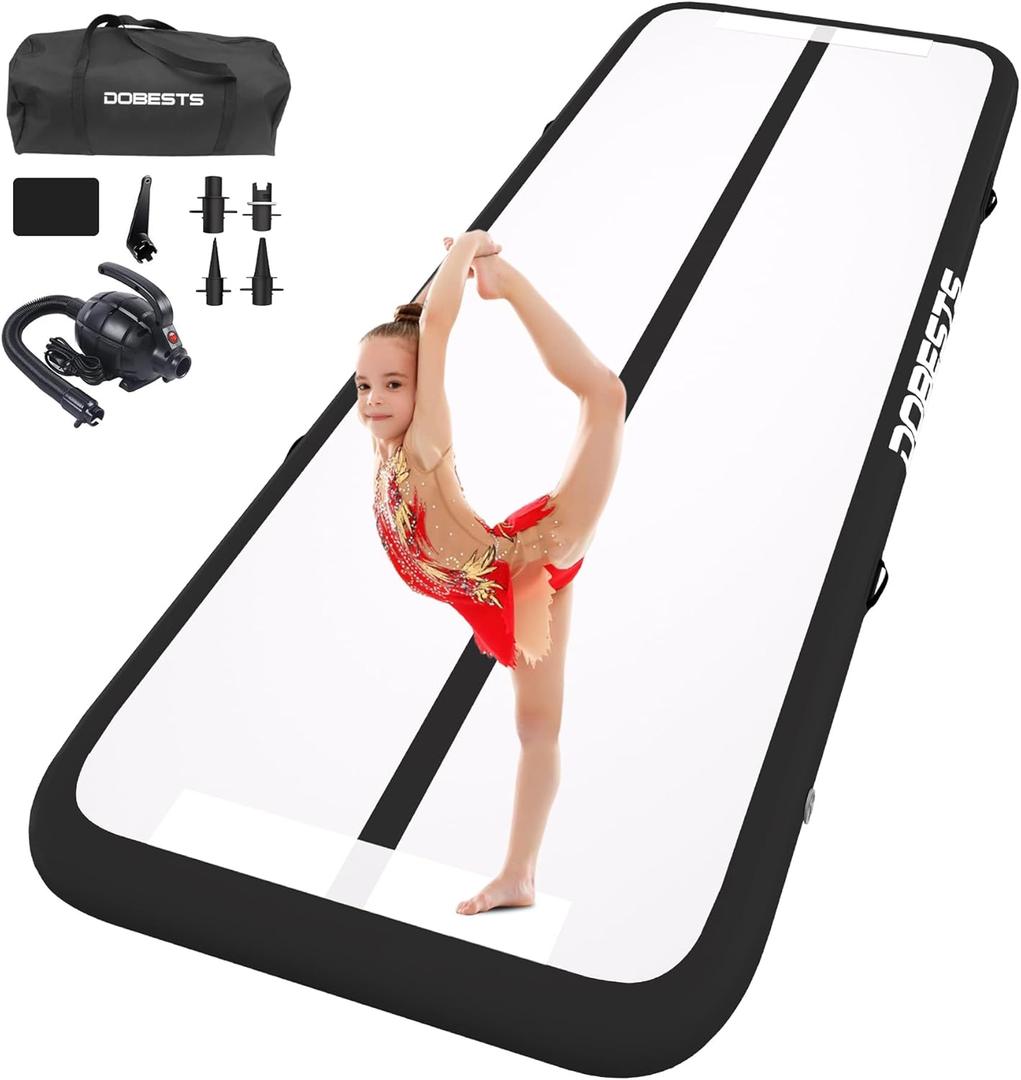 Air Gymnastics Track Tumbling Mat Inflatable 10ft 13ft 16ft 20ft Flooring Mat Yoga Training Mat 4 Inch Thickness for Home Use/ Training/ Cheerleading/ Yoga/ Water Fun (Black , 3m)