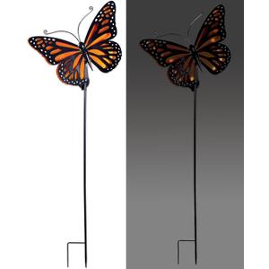 Sunset Vista Designs Decorative Metal Garden Stake with Solar Lights for Outside Waterproof LED Light Yard Decoration, 51", Butterfly - Orange, 17.32" x 1.97" x 51.97"