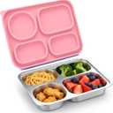 Palksky Stainless Steel Lunch Box for Kids, Metal Bento Box Container Leak-Proof, 4-Compartments To Go Food Containers with Lids(Pink)