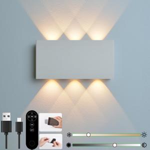Wall Lights, LED Cordless Wall Sconces Lamp 5200mAh Rechargeable Battery Operated, 3 Colors & Dimmable, Touch and Remote Control Indoor Wall Lamp, Up Down Wall Mount Light for Bedroom Hallway (White)